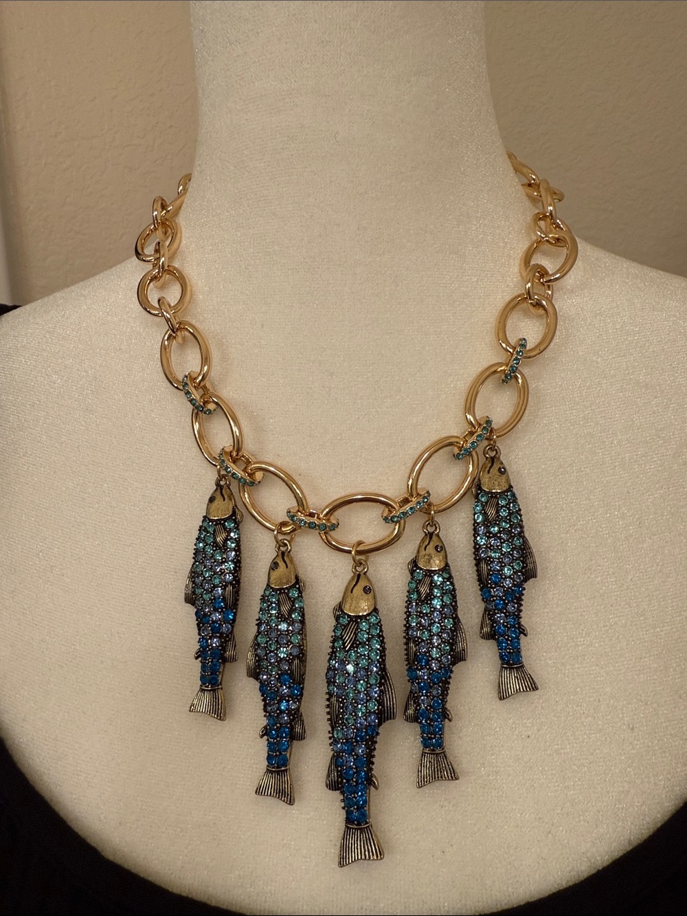Betsey Johnson Mermaid Jewels Sardine Gold-Tone Necklace with blue rhinestones